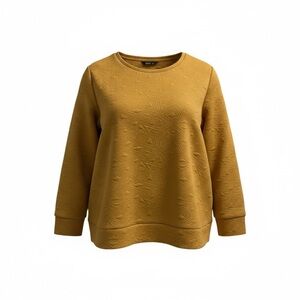 Ulla Popken Plus Crew Neck 3/4 Sleeve‎ Mustard Quilted Design Sweatshirt - 28/30